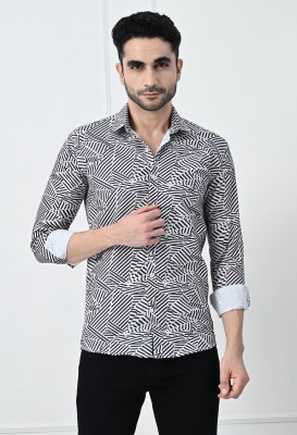 Vellical Men Printed Casual Black, White Shirt