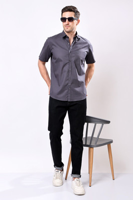 Stylox Men Solid Casual Grey Shirt