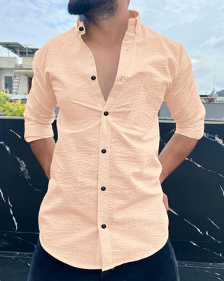 Frontway Men Solid Casual Orange Shirt