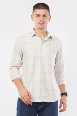 OFFSHADE Men Checkered Casual White Shirt