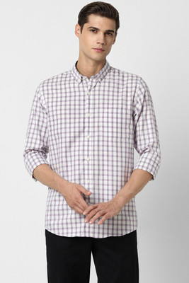 PETER ENGLAND Men Checkered Casual White Shirt