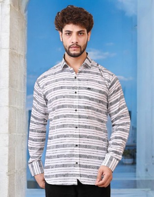 CIOFF CREATION Men Striped Casual White, Grey Shirt