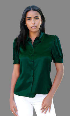 Hityyani Women Solid Formal Green Shirt