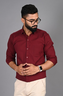 FUBAR Men Solid Formal Maroon Shirt