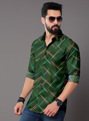 Zimli Men Striped Casual Green Shirt