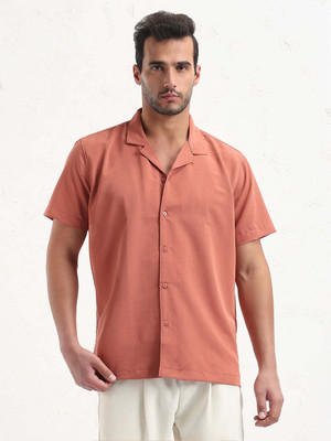 SHOWOFFFF Men Self Design Casual Orange Shirt