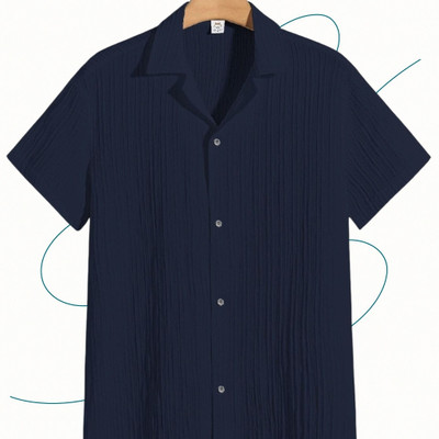 A Dearise Trend Men Self Design Casual Dark Blue Shirt