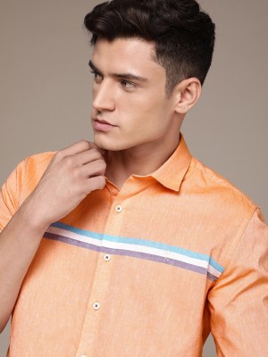 French Connection Men Striped Casual Orange Shirt