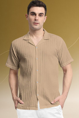 A Dearise Trend Men Self Design Casual Cream Shirt