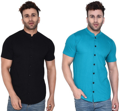 GEUM Men Solid Formal Black, Blue Shirt(Pack of 2)