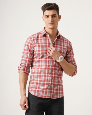 British Club Men Checkered Casual Red Shirt