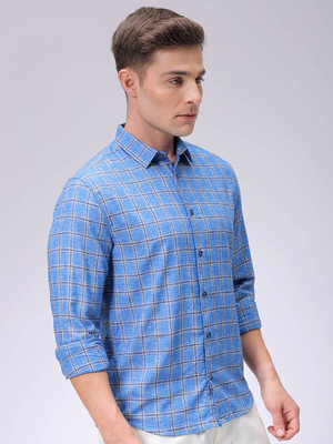 The Indian Garage Co. Men Checkered Casual Blue Shirt