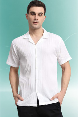 A DEEMOON TREND Men Self Design Casual White Shirt