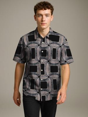 Bullmer Men Floral Print Casual Black, Grey Shirt
