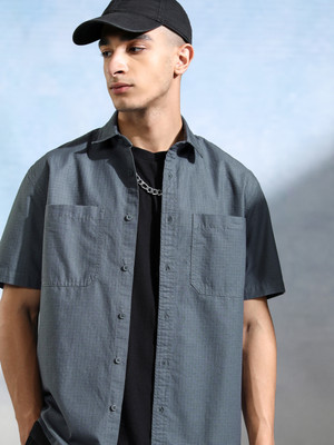 HIGHLANDER Men Self Design Casual Blue Shirt