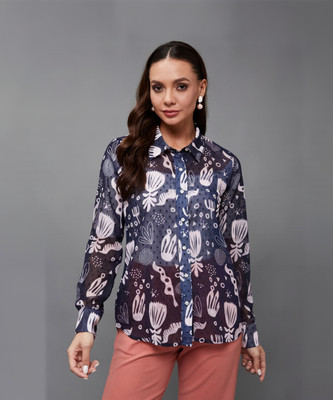 COLORCART Women Printed Casual Dark Blue Shirt