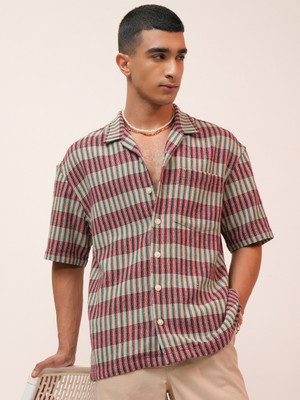 HIGHLANDER Men Striped Casual Green Shirt