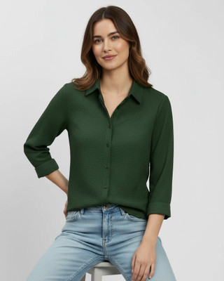 HUBLIFESTYLE Women Solid Casual Dark Green Shirt