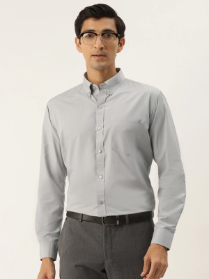 English Navy Men Solid Formal Grey Shirt