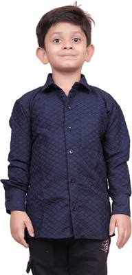 GBHFASHION Boys Self Design Casual Blue Shirt