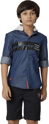 Under Fourteen Only Boys Self Design Casual Blue Shirt