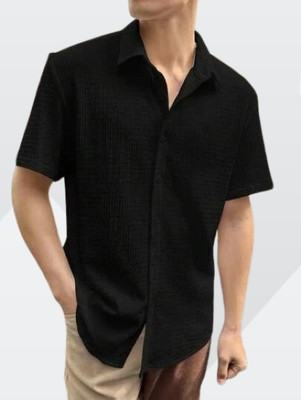 Arth Enterprise Men Solid Casual Black Shirt