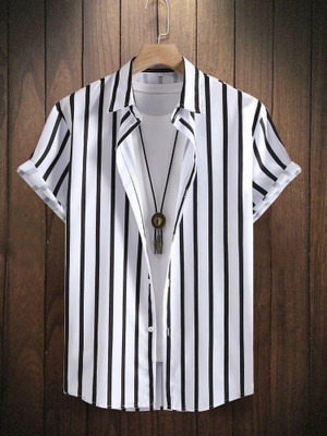 Shree Enterprise Men Striped Casual White Shirt
