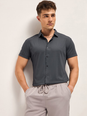 THE BEAR HOUSE Men Solid Sports Grey Shirt