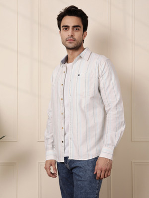 WROGN Men Striped Casual Yellow Shirt