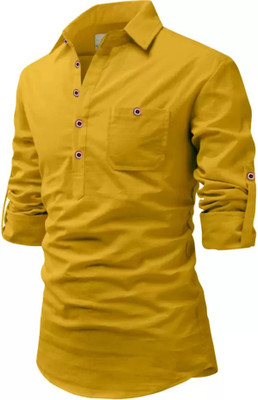 DIGIMI Men Solid High Low Kurta(Yellow)