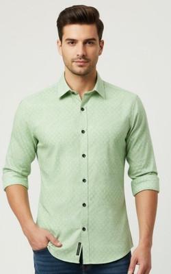 Shirteum Men Self Design Casual Green Shirt