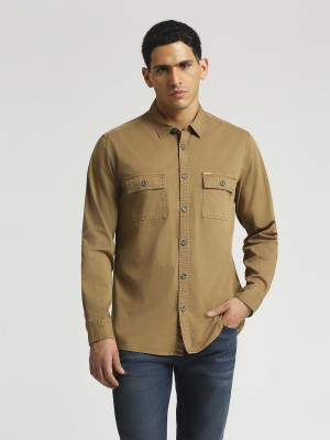 Pepe Jeans Men Solid Casual Beige Shirt