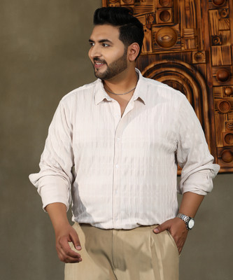 Instafab Plus Men Self Design Casual Beige Shirt