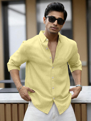 Yanthhi Men Solid Casual Yellow Shirt