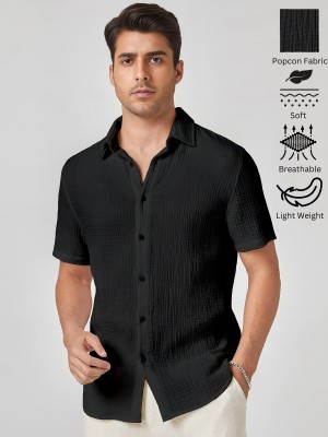 Webric Men Self Design Casual Black Shirt