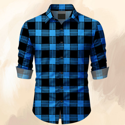 RUGRIX Men Checkered Casual Blue Shirt