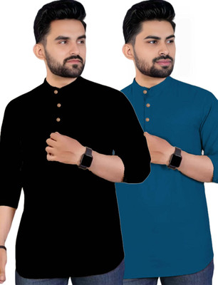 Navkanj Men Solid Asymmetric Kurta(Multicolor)