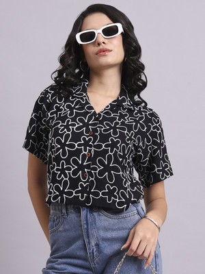 OPTIMPIS Women Printed Casual Black Shirt