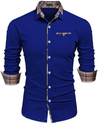Plum Crazy Men Solid Casual Blue Shirt
