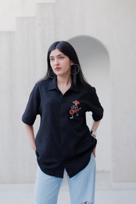 HAPPY ENDING Women Printed Casual Black Shirt