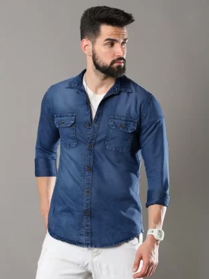 Kalehri Men Self Design Casual Blue Shirt