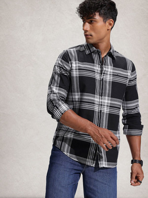 WROGN Men Checkered Casual Black Shirt