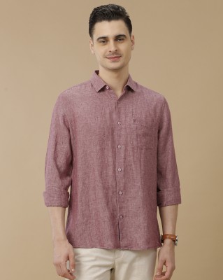 Linen Club Men Solid Casual Purple Shirt