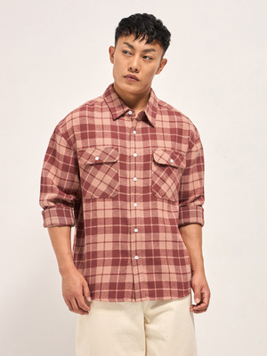 THE BEAR HOUSE Men Checkered Casual Beige Shirt
