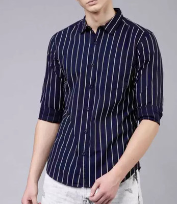 FUBAR Men Solid Casual Dark Blue Shirt
