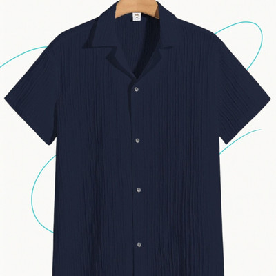 A Dearise Trend Men Self Design Casual Dark Blue Shirt