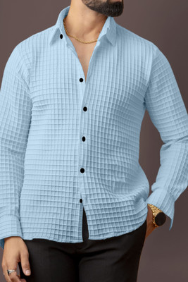 Marmic Fab Men Checkered Casual Blue Shirt