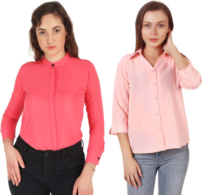 HEAVENS CREATIONS Women Solid Formal Pink, Red Shirt(Pack of 2)
