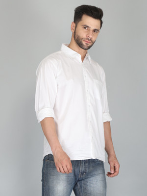 JHABAK'S Men Solid Casual White Shirt