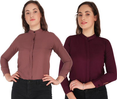 HEAVENS CREATIONS Women Solid Formal Brown, Pink Shirt(Pack of 2)